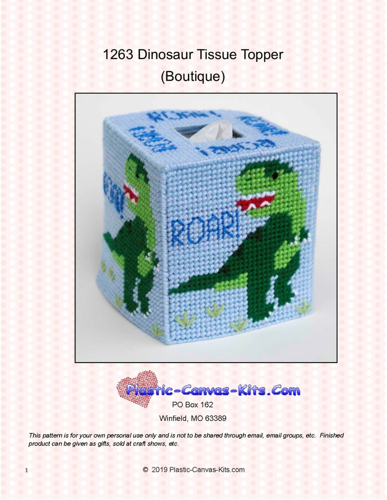 Dinosaur Tissue Topper-Plastic Canvas Pattern or Kit