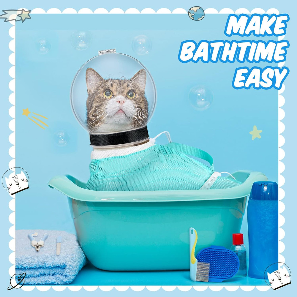 8 Pcs Cat Muzzle Set with Adjustable Cat Bathing Bag Breathable Clear Muzzle Pet