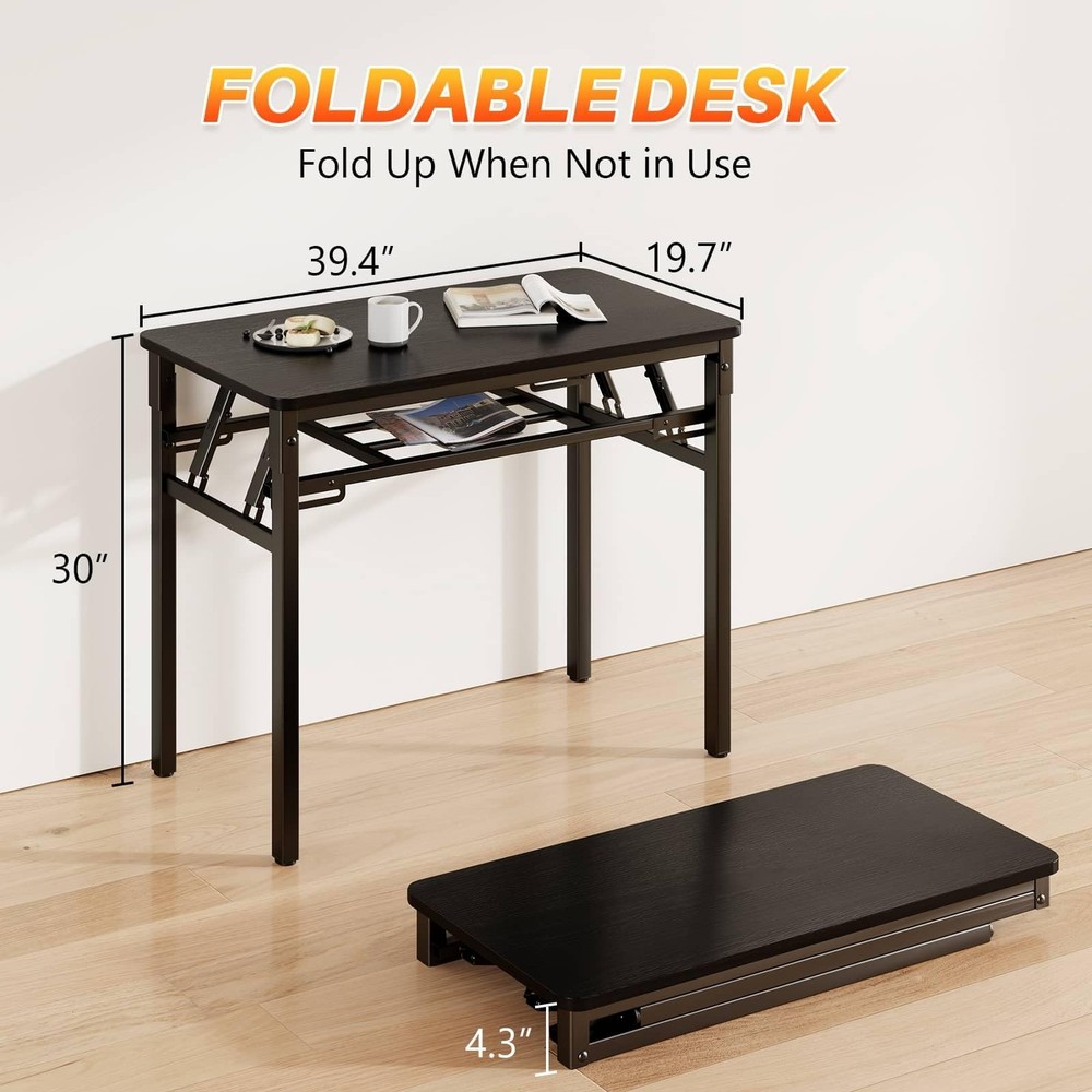 BYMECOST 39 inches Folding Computer Desk, No Assembly Long Foldable Office Ta...