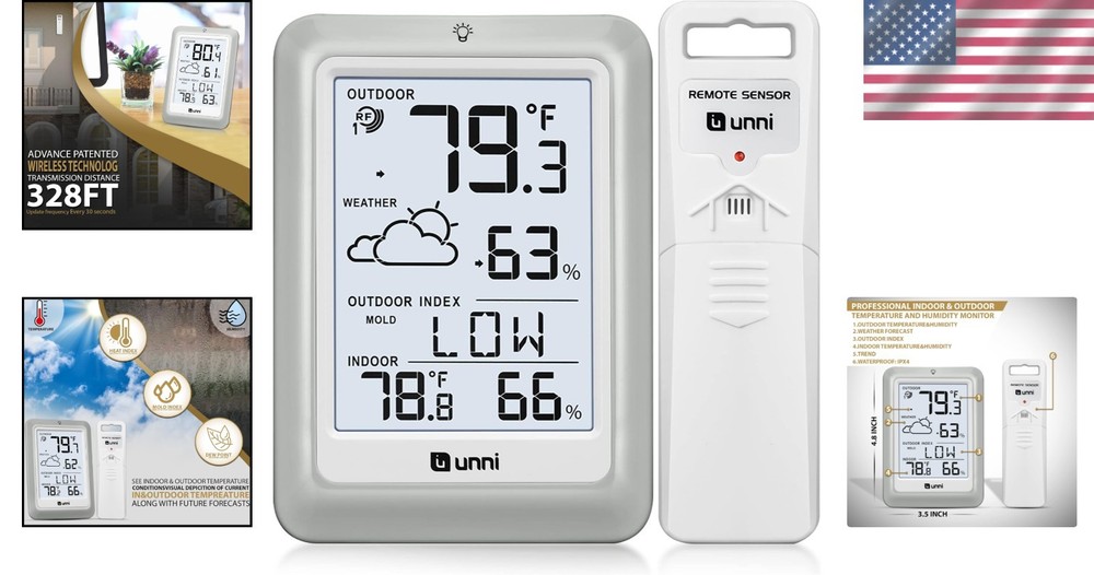 High-Precision Wireless Weather Station with Remote Sensor & Backlight Display