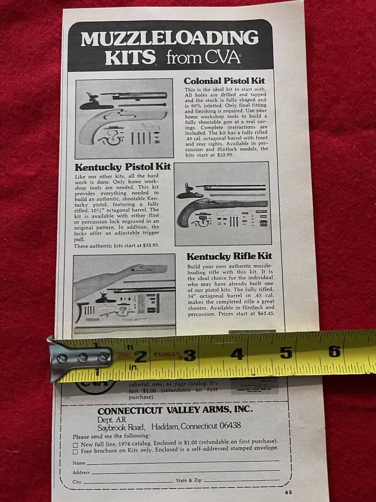 Vintage 1974 Connecticut Valley Arms Print Ad CVA Muzzleloading Kits Ad