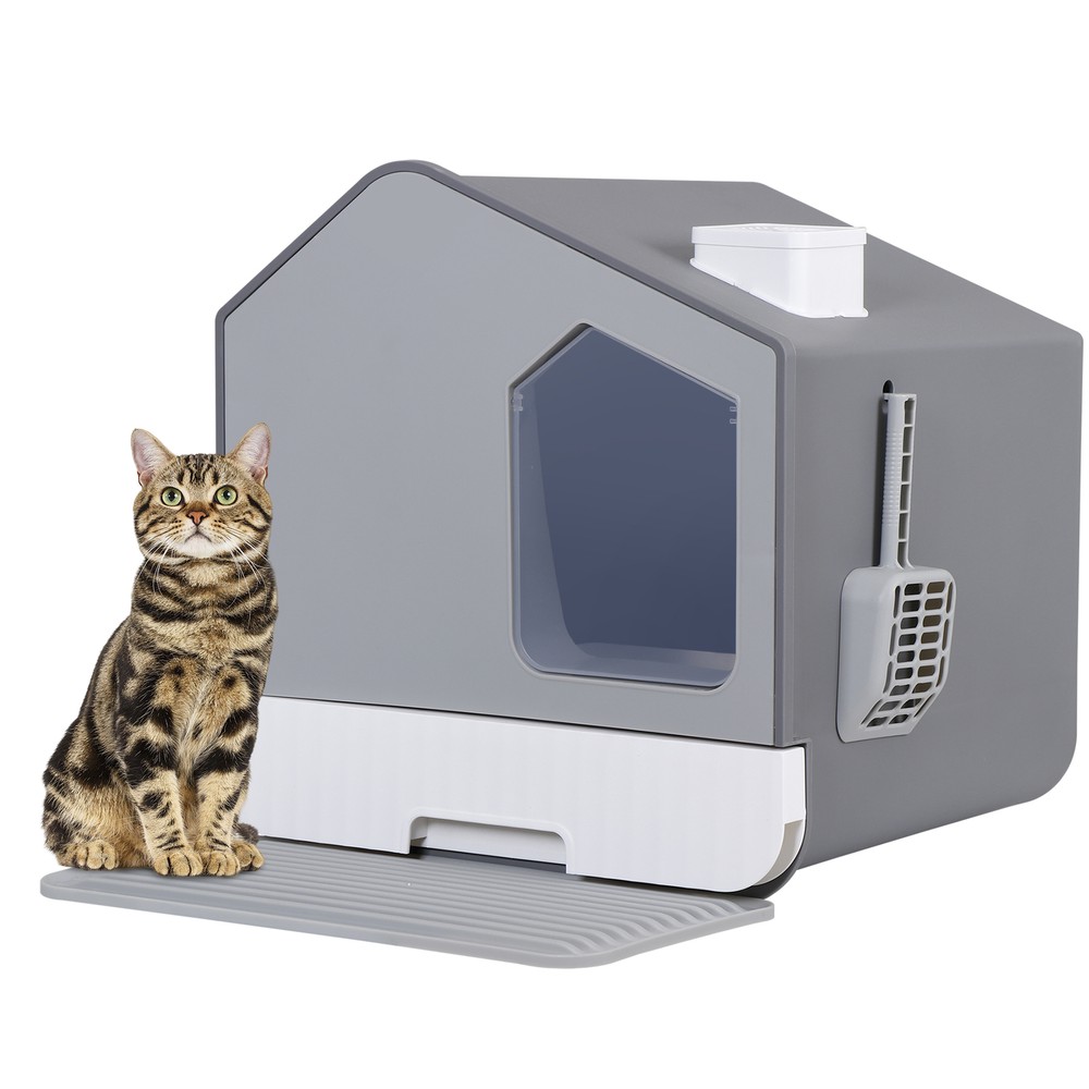 Anti-Splash Closed Cat Litter Box with Litter Scoop Front Exit Door Ventilate