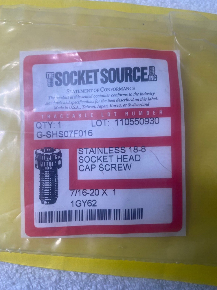 3 Socket Head Cap Screws: 7/16"-20 Tr Size, 1 in Lg, 5⁄16 in Dr Size, Hex Socket