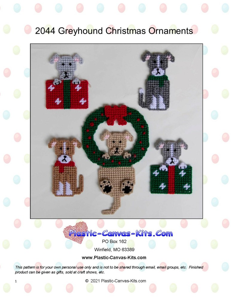 Greyhound Christmas Ornaments- Plastic Canvas Pattern or Kit