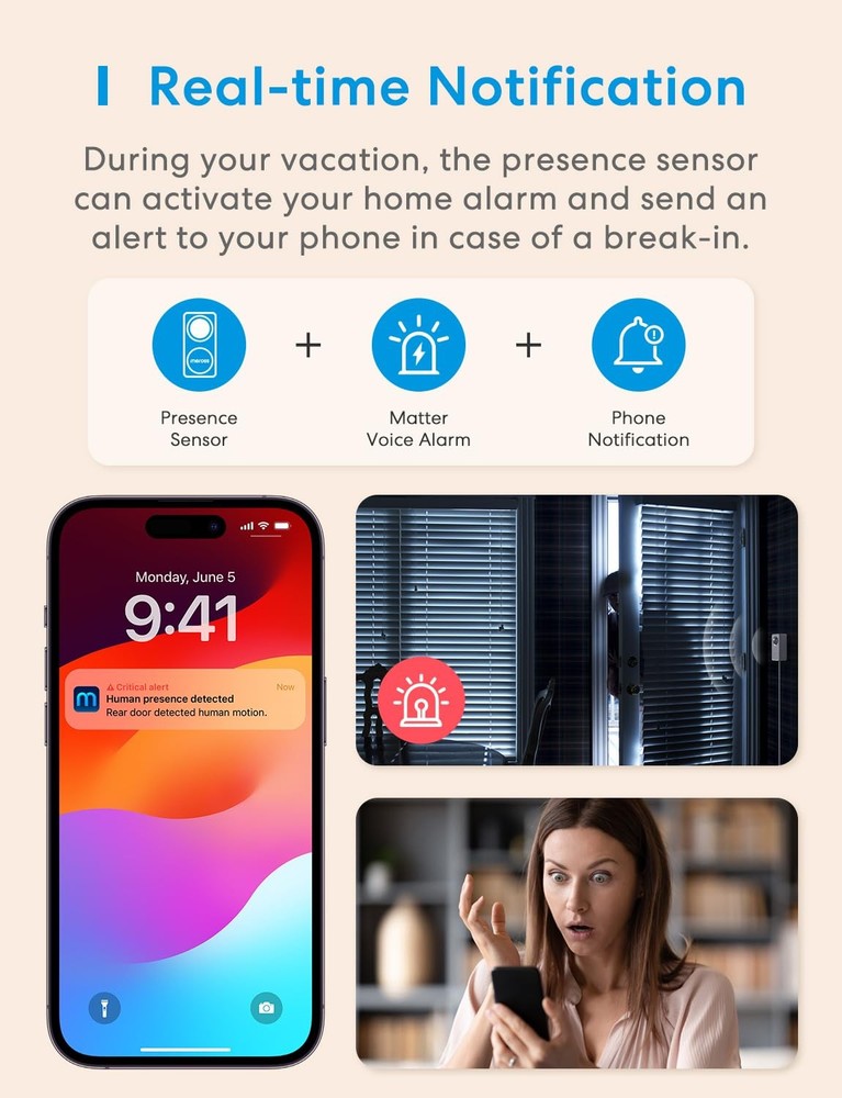 Meross Matter Human Presence Sensor: PIR, Light, mmWave Radar, HomeKit, Alexa