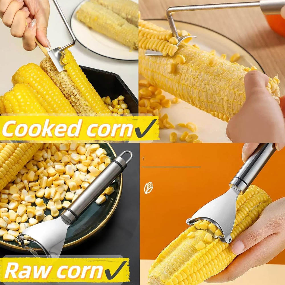 3PCS Corn Peeler Stainless Steel Corn Peeler, Stripper Tool and Corn Holder Set
