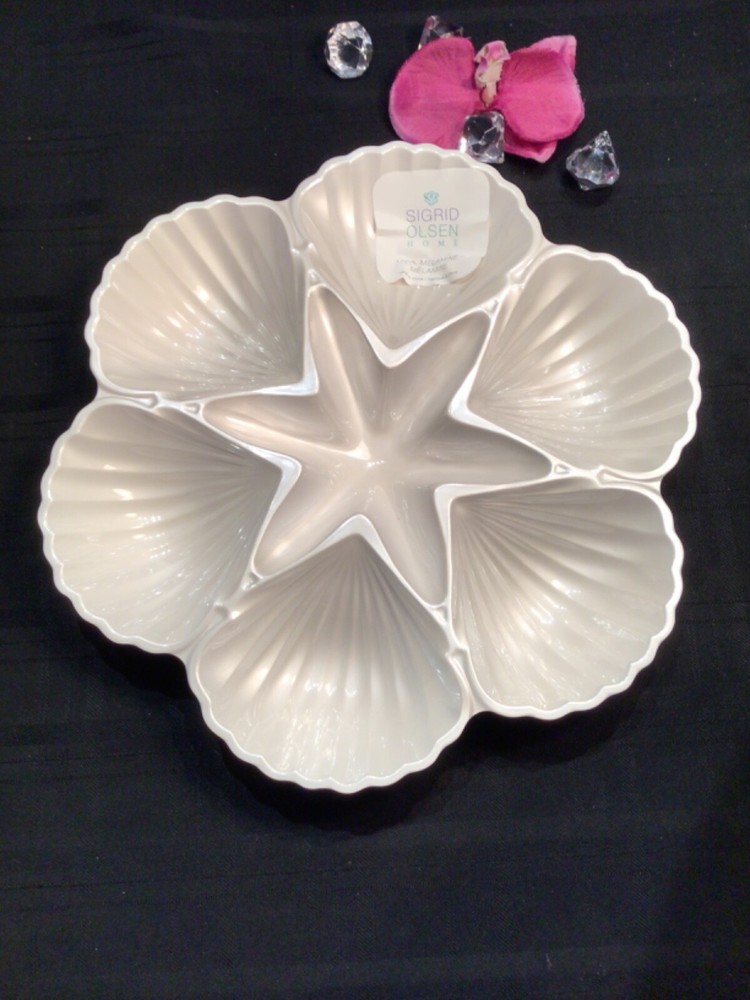 Sigrid Olsen Dip Platter Pearlized Melamine Starfish Clam Shell Shaped Tray