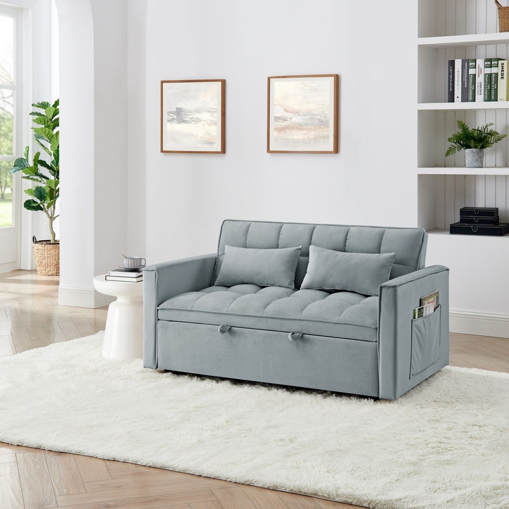 Convertible Loveseat Sleeper Sofa with Pull Out Bed & 2 Pillows for Small Space