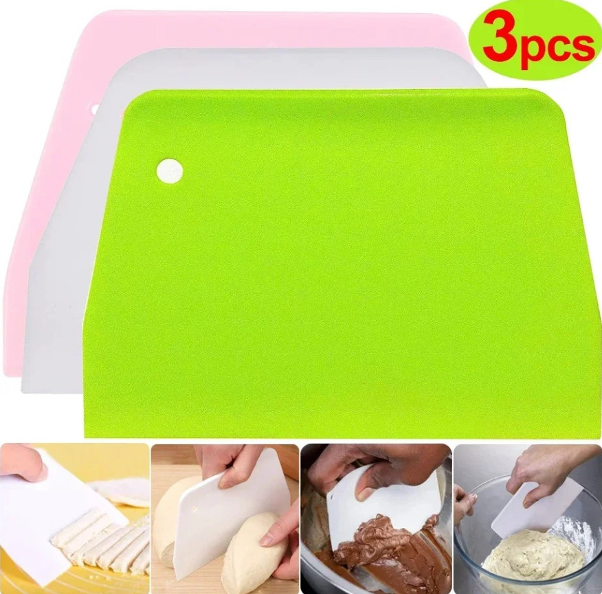 3pcs Multipurpose Dough Cutter & Bowl Scraper Set – 3pcs Baking Tool Kit - NEW