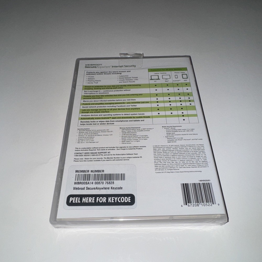 Webroot Secure Anywhere Internet Security With KeyCode-Secure 3 Devices. Win/Mac