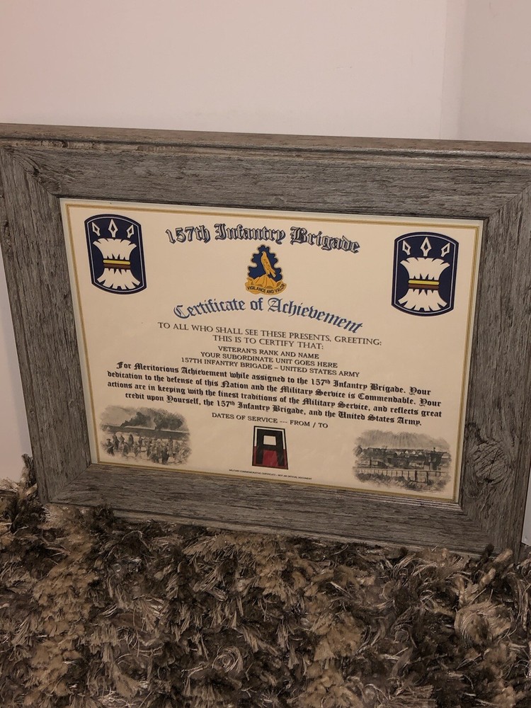 157TH INFANTRY BRIGADE - COA / (COMMEMORATIVE CERTIFICATE)