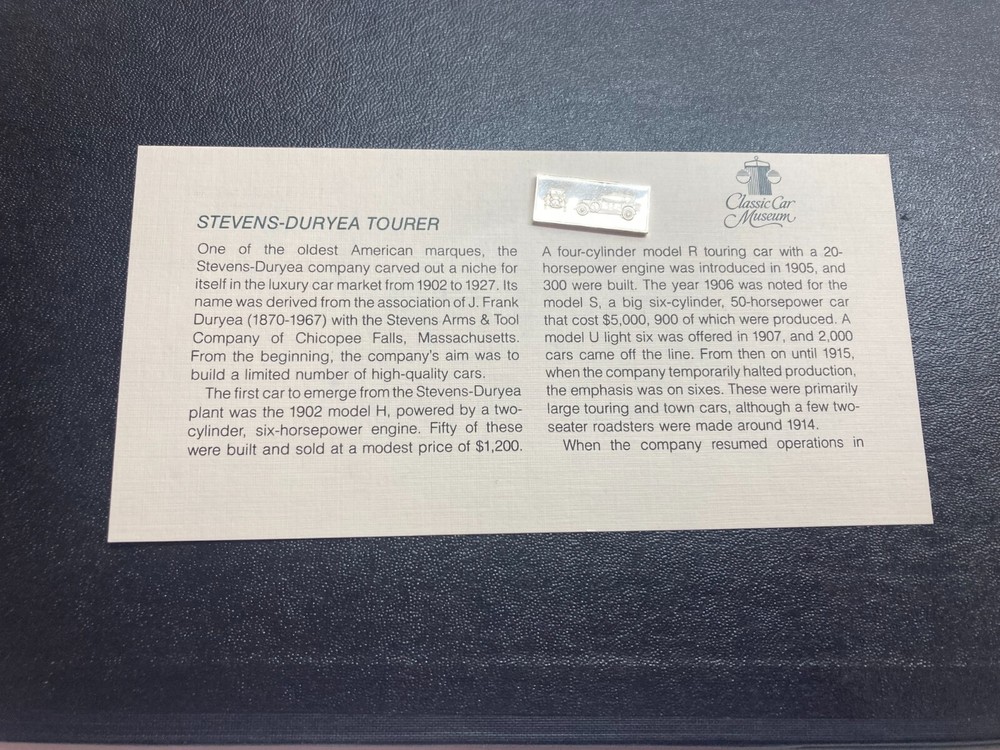 1981 Franklin Mint Classic Car Collection Silver Ingot Stevens-Duryea Tourer