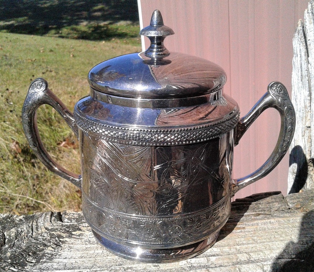 Antique Silver Triple Plate Hall Elton & Co. Covered Sugar