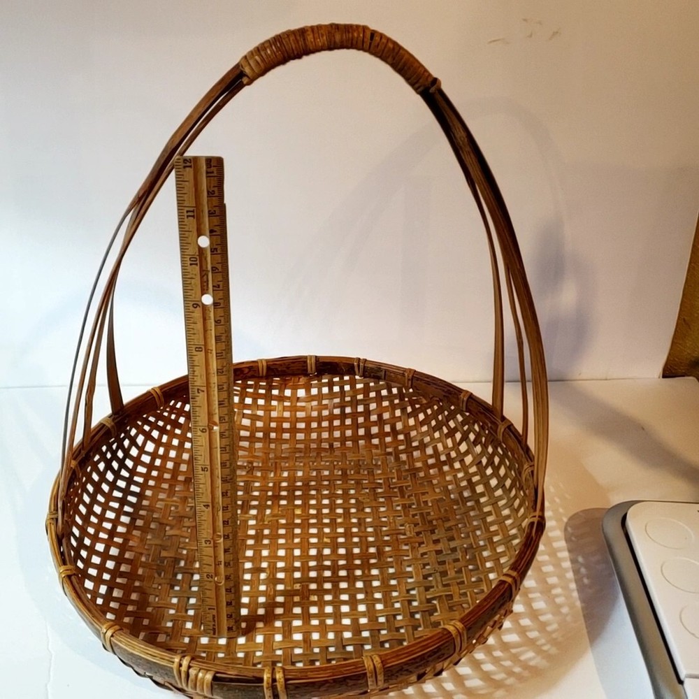 Woven Wicker Reed Gathering Basket Large Fixed Handle
