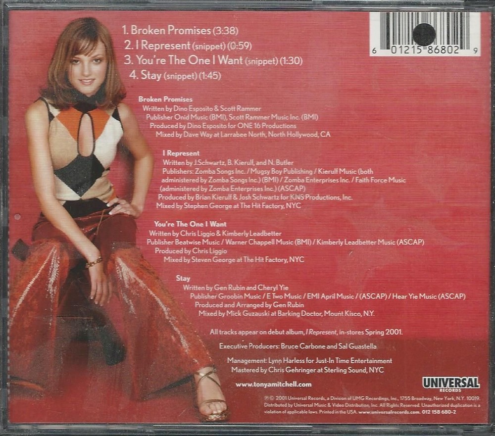 Tonya Mitchell AUTOGRAPHED Broken Promises Promo CD Single