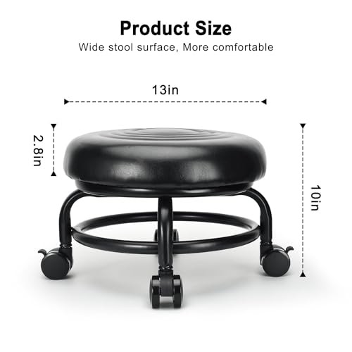 Low Height Rolling Stool Low Roller Stool PU Leather Comfortable Chair, Style 2