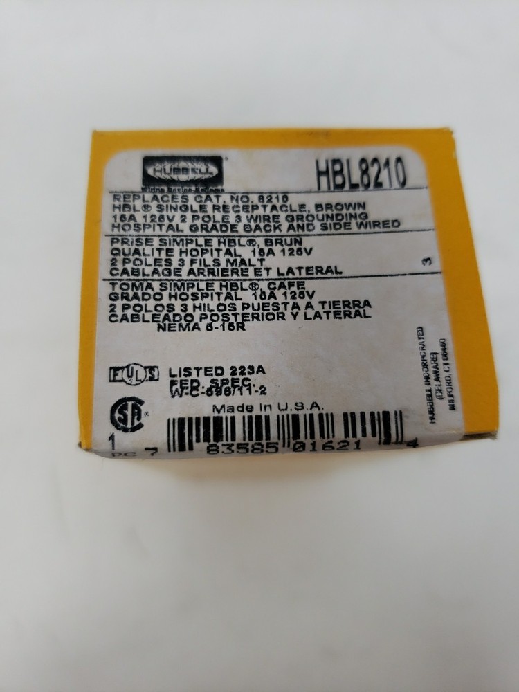 2 Hubbell HBL8210 Brown Single Receptacles 125V