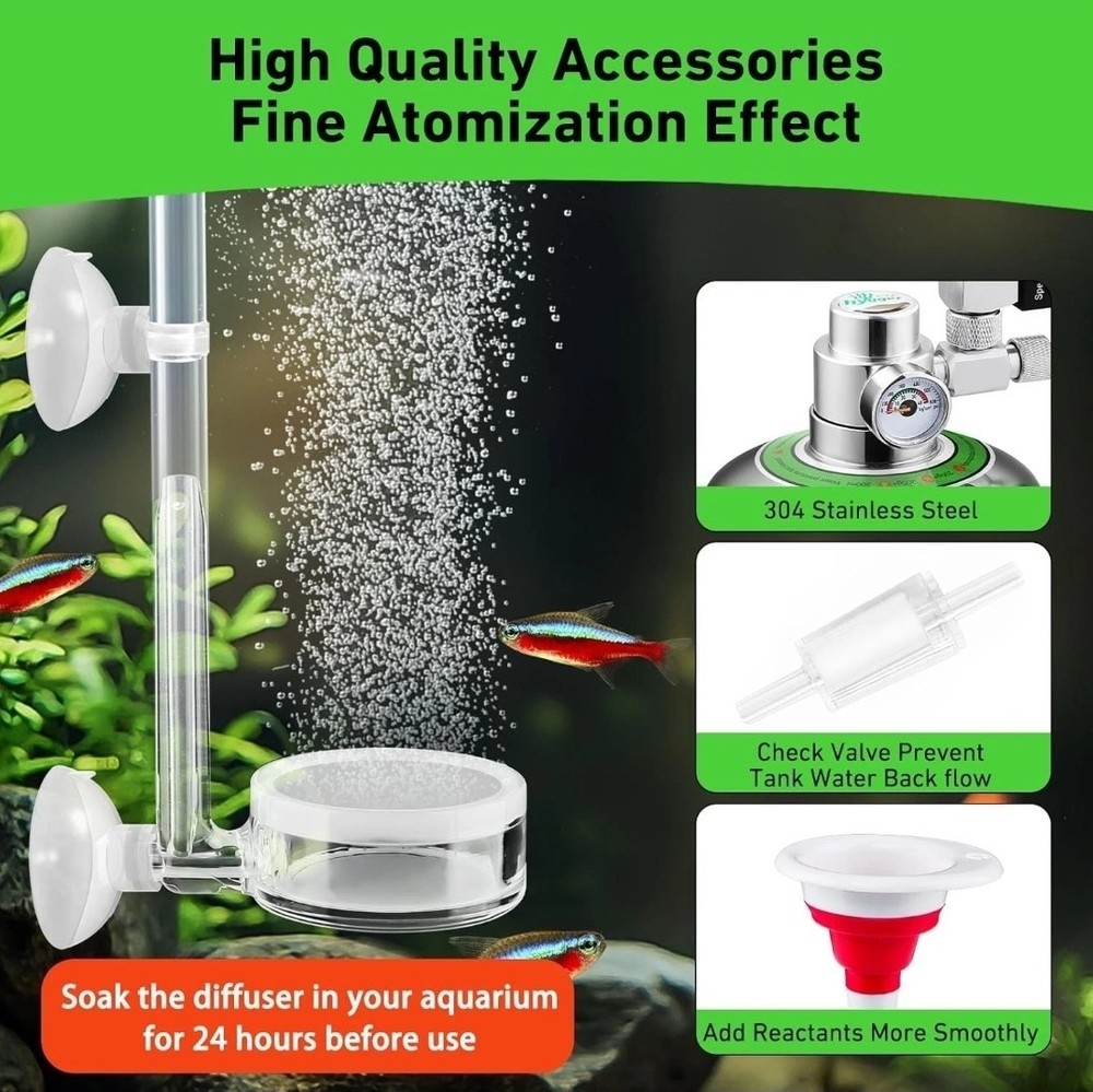 2L Aquarium CO2 Generator System, CO2 System Kit with Regulator and Needle Valve