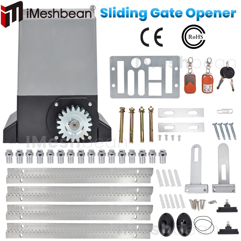 2000-5000LB Automatic Sliding Gate Opener Rack Driven w/2 Remotes &Complete Kit
