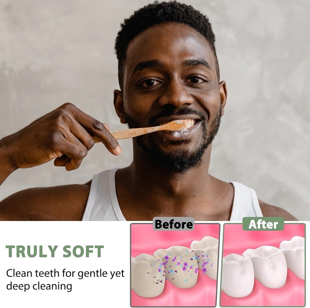 8 Count Bamboo Toothbrushes - BPA Free Soft Bristles, Biodegradable Eco Friendly