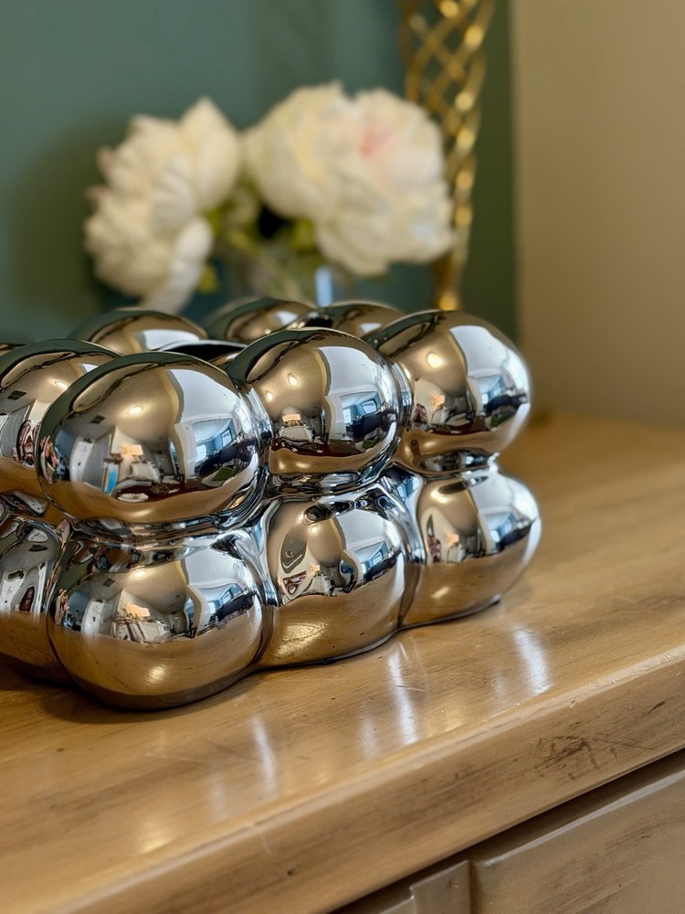 Chrome Bubble Tissue Box Cover Sculptural Silver Modern Decor
