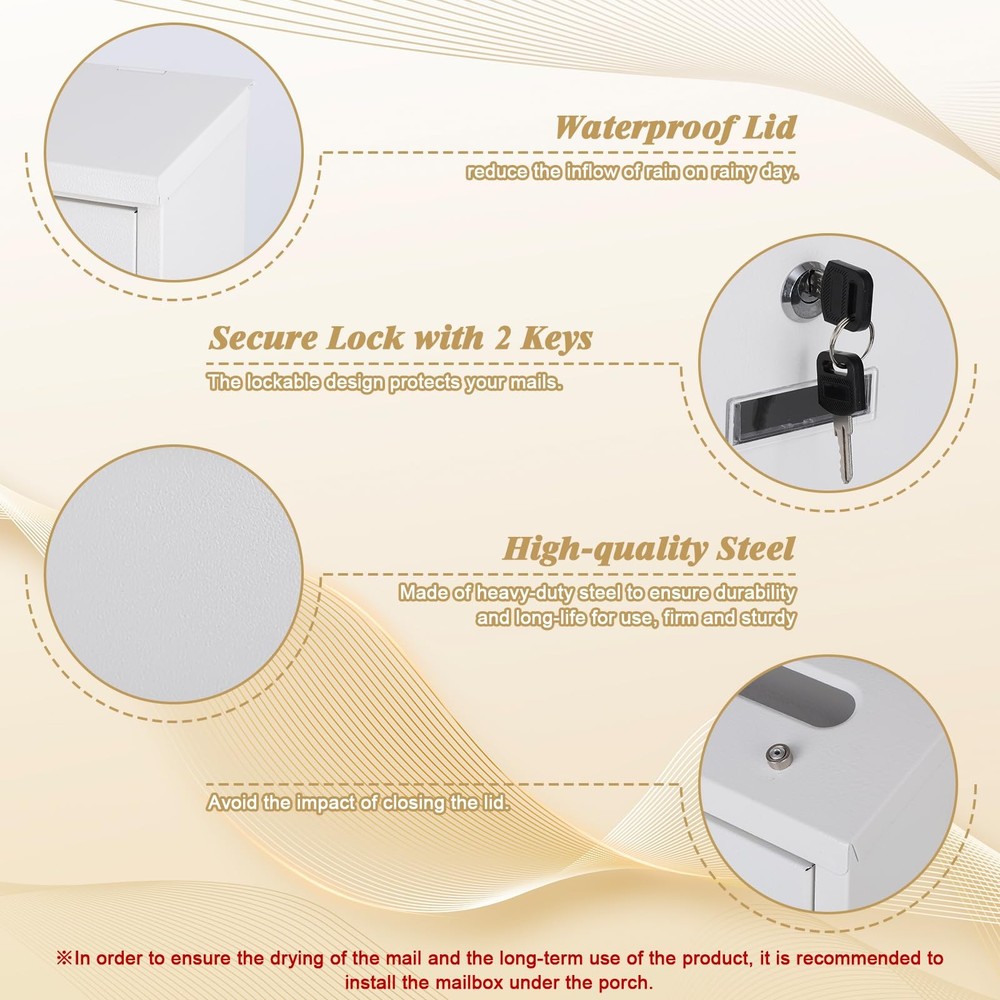xydled Mail Boxes with Key Lock,Locking Mailbox Wall Mounted,Security White