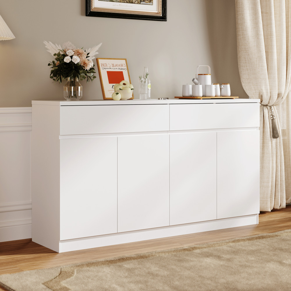 White Sideboard Buffet Cabinet with 2 Drawers 4 Doors Dining Storage