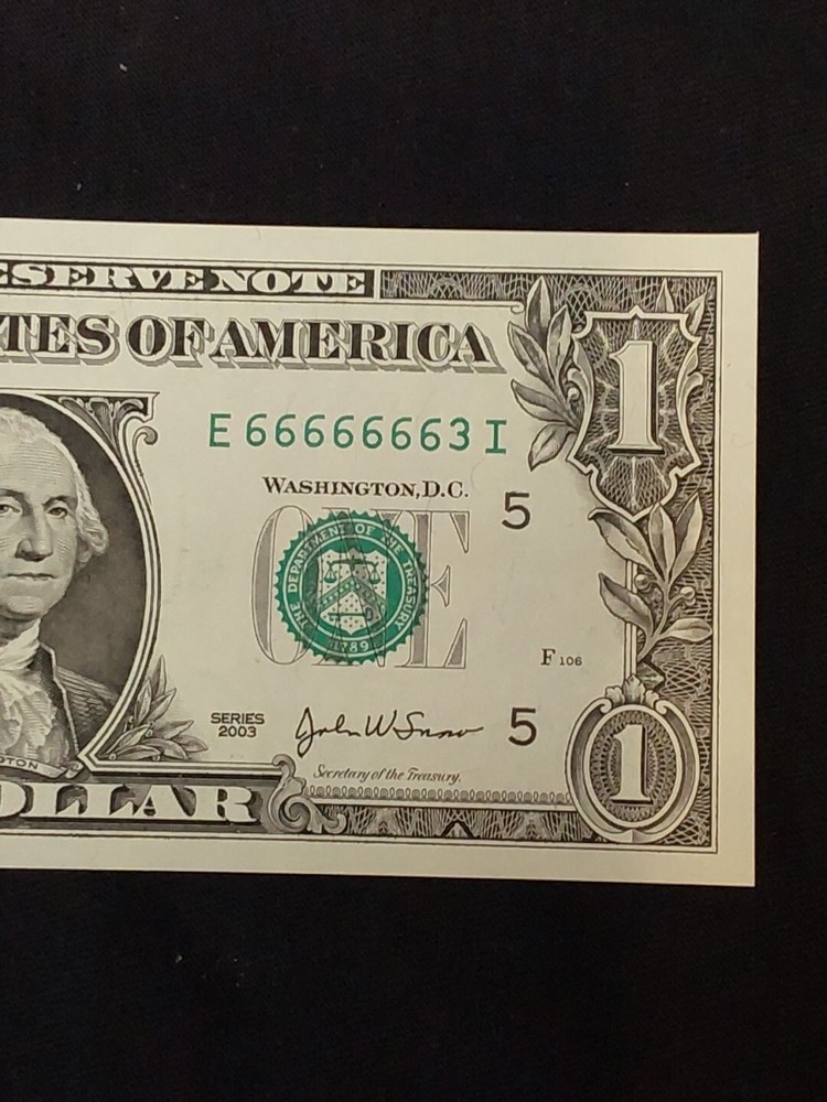 2003 $1 Federal Reserves Note Near Solid 6's Crip Uncirculated Awesome Note!!