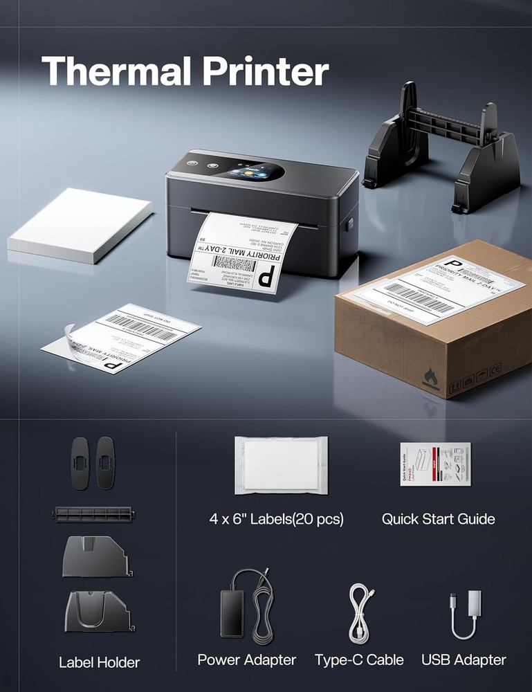 Phomemo PM64D Touchscreen Thermal Label Printer Bluetooth+USB NEW with Holder