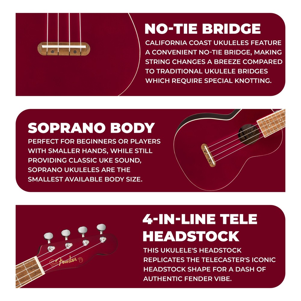 Fender Monterey Concert Ukulele - Cherry