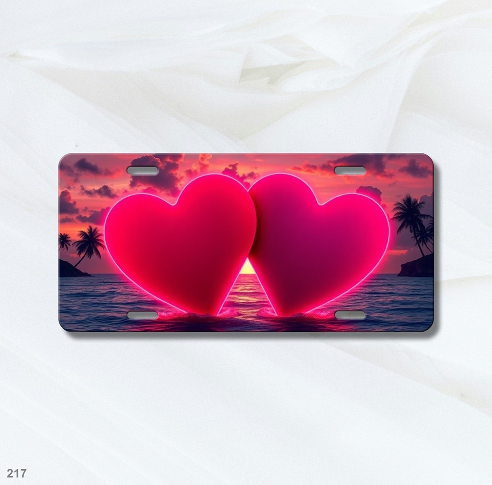 Stunning Double Hearts Design Add Text License Plate Customizable Auto Tag
