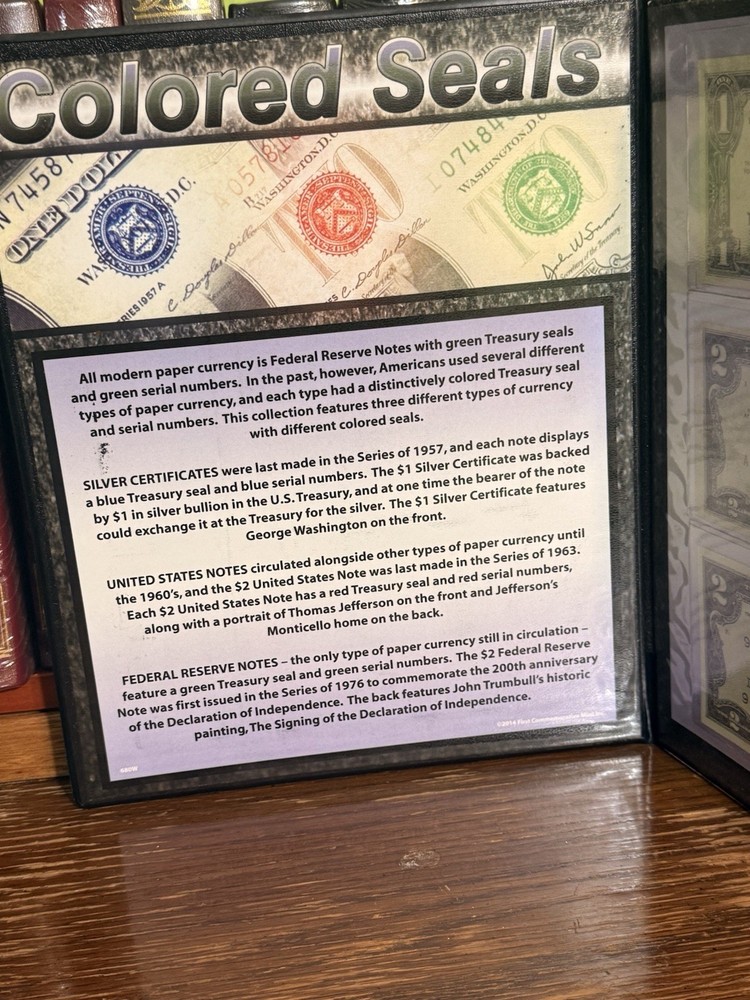 THREE COLORED SEALS PAPER CURRENCY WITH COA SILVER CERTIFICATE