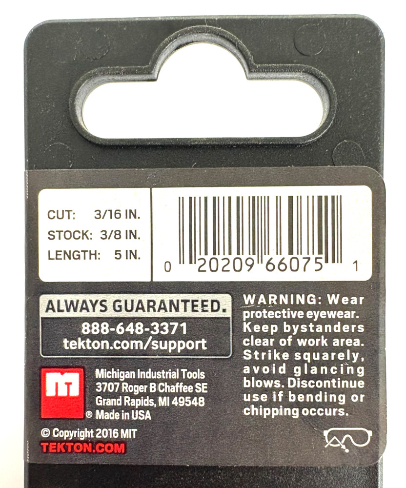 3/16" TEKTON 66075 SOLID PUNCH 5" LONG USA