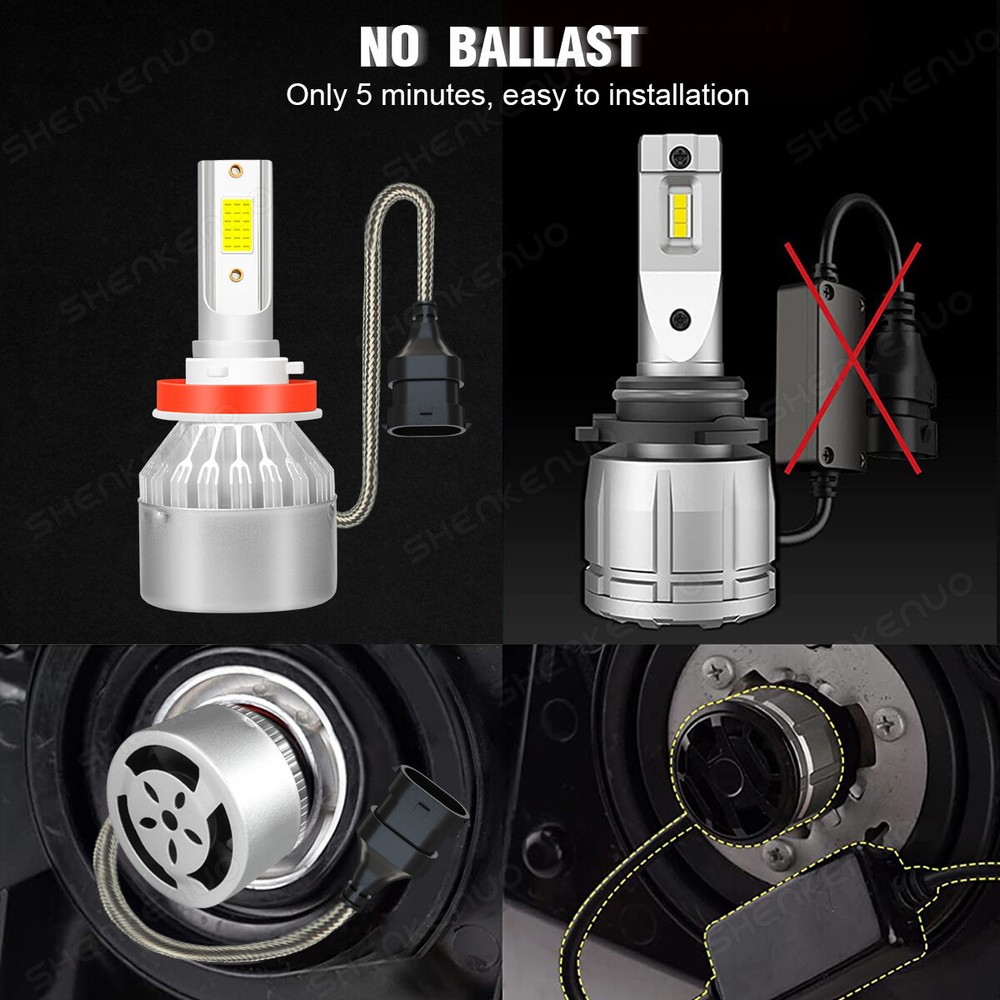 9005 H11 LED Headlight KIT Combo Bulbs 10000K High&Low Beam Super Bright White