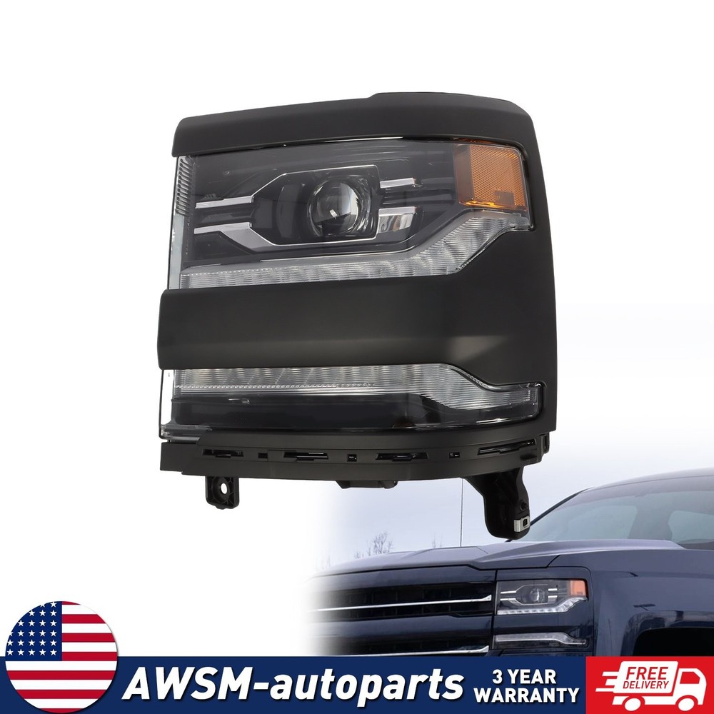 FULL LED For 2016-2018 Silverado PU 1500 Driver Side Headlight Painted Bezel LH