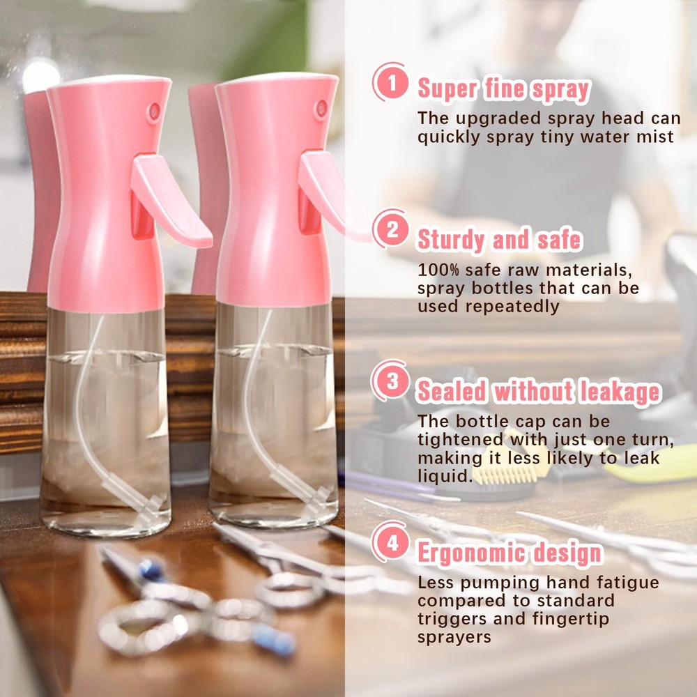 2Pack Light Pink UltraFine Continuous Mist Spray Bottles Refillable