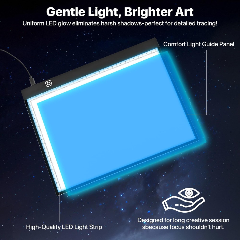 LED Light Box A4 Ultra Thin Adjustable USB Powered with 10 Sheets Tracing Paper