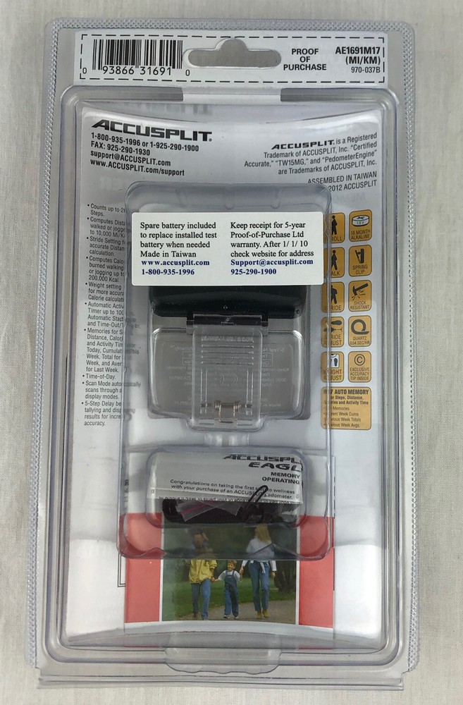 Accusplit Eagle Super Thin Memory Pedometer AE1691M17 W/ Steps Distance Calories