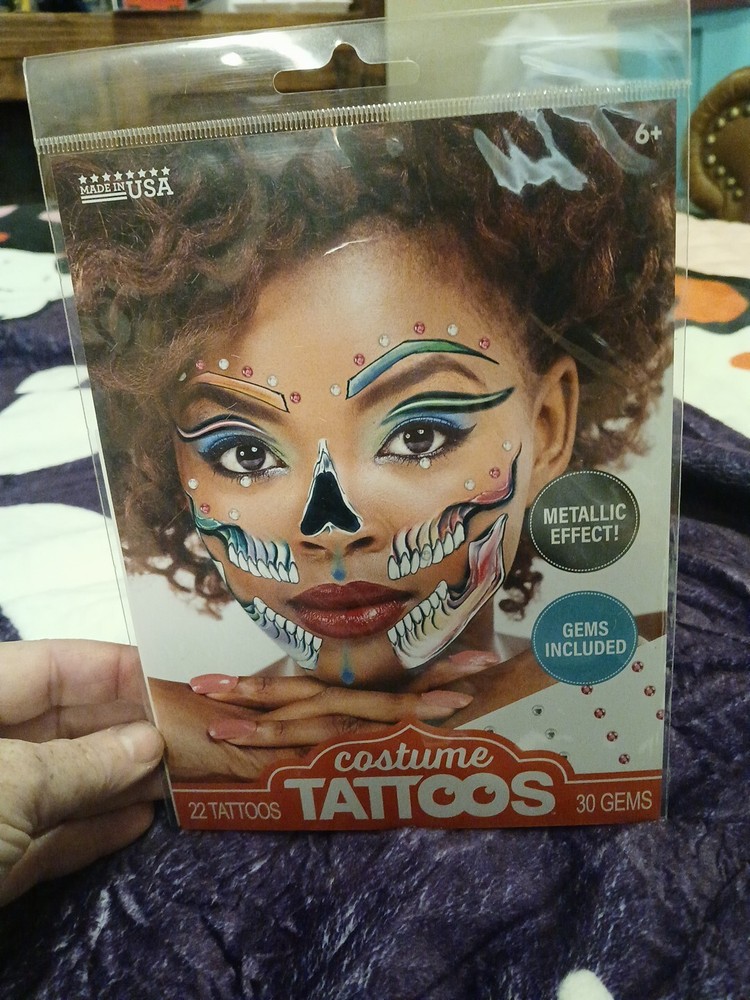 Savvi Costume Tattoos- Metallic Effect Rainbow Scull With Gems