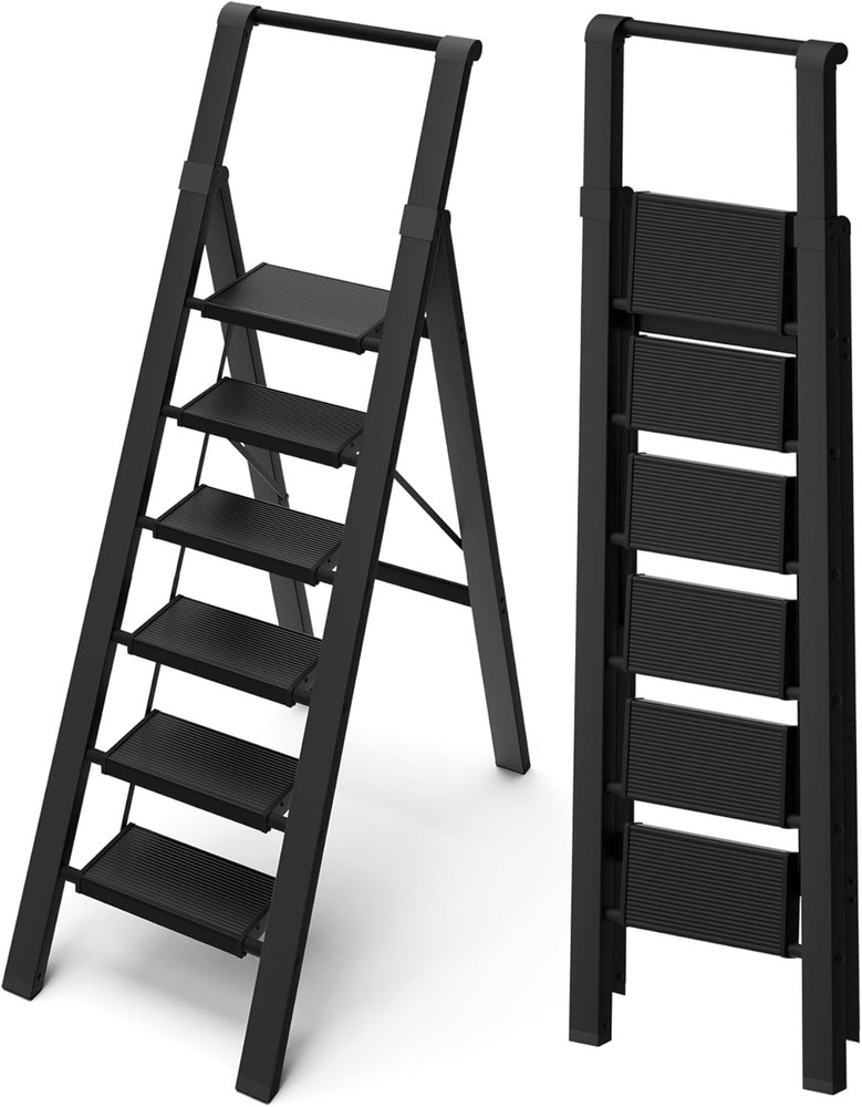 6 Step Ladder, Lightweight Folding Step Stool with Convenient Handgrip,