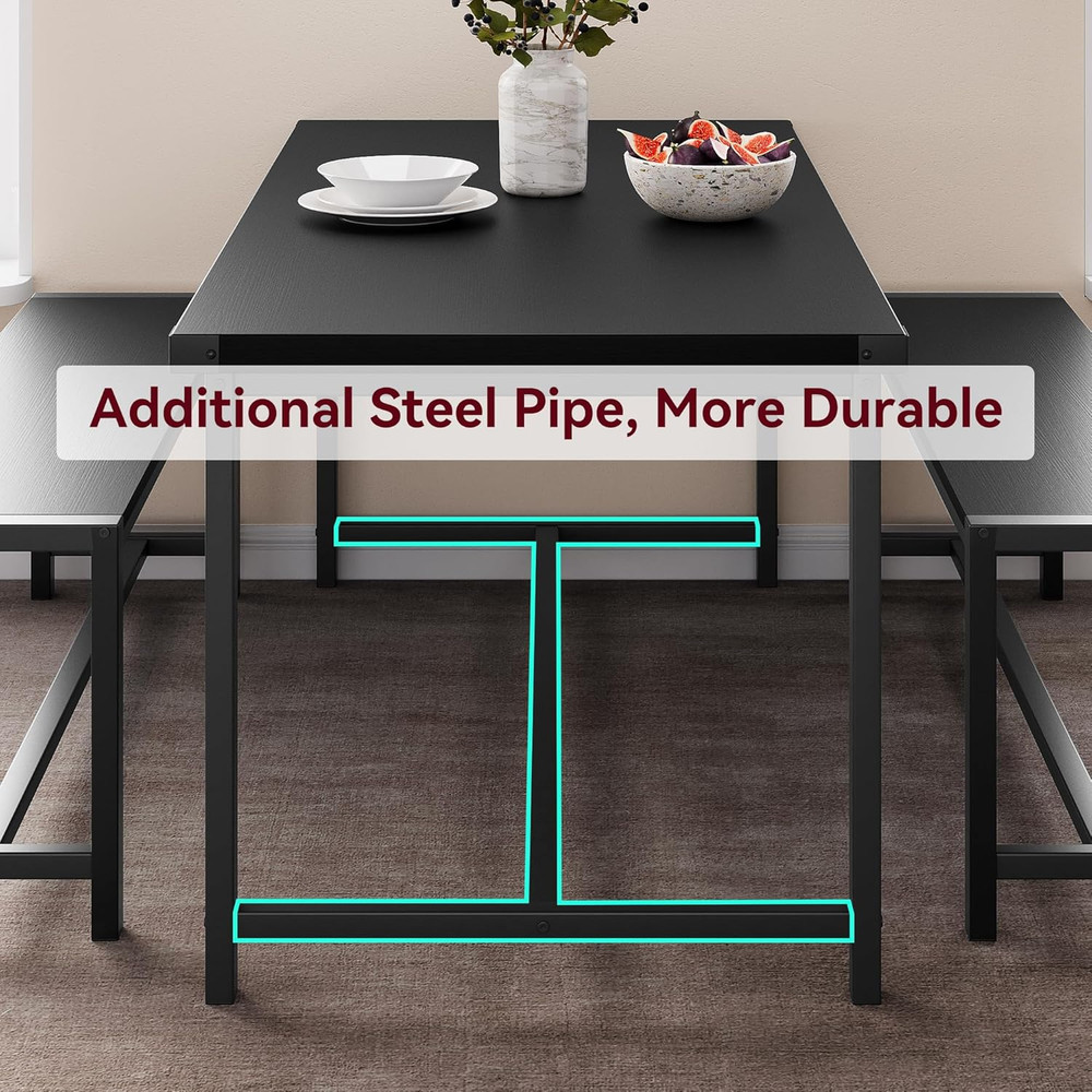 Dining Table Set with 2 Benches, Space-Saving Kitchen Table for Small Spaces & A