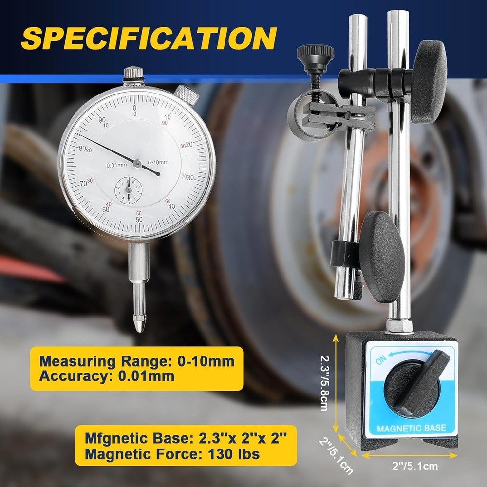 110Lbs Magnetic Base with Fine Adjustment, 0-10mm Range Dial Indicator Magnet...