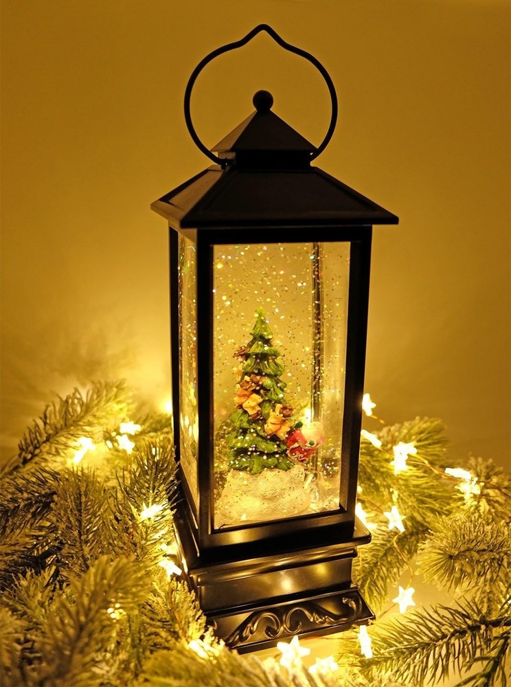 Lighted Musical Snow Globe Lantern with 6 Hour Timer, 12 Inches USB Powered &...