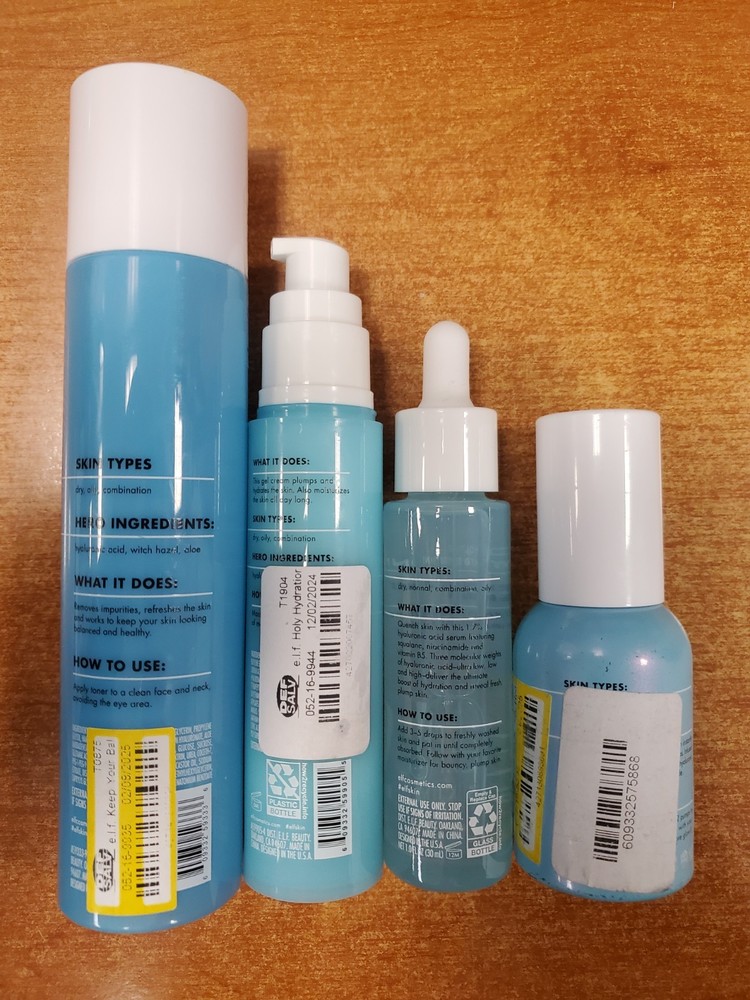 4 Pack Bundle: e.l.f. Holy Hydration Toner/Moisturizer/Serum/Drops - E4C