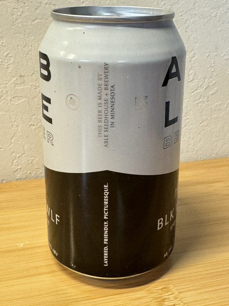 ABLE Beer BLK WLF Stout - Empty Beer Can - Bottom Opened