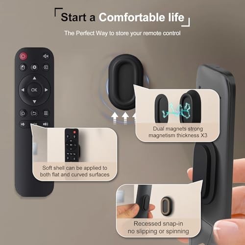 Magnetic Remote Control Holder Wall Mount, 4 Pack Silicone Remote Control Black