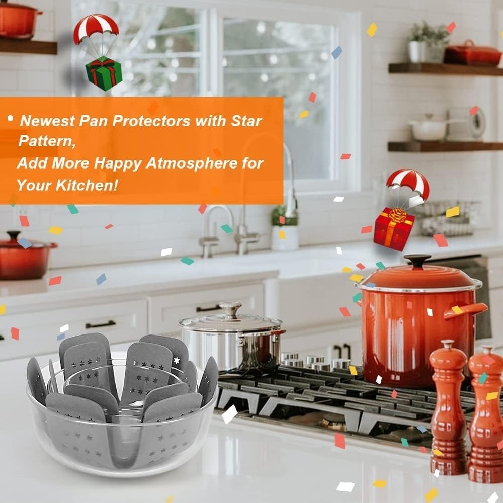 Pan Protectors Set of 6 Larger Thicker Felt Star Pattern for Stackable Cookware