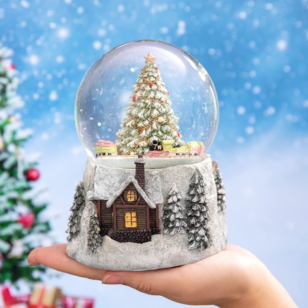 Christmas Tree and Automatic Revolving Train Snow Globe Color Changing Light ...