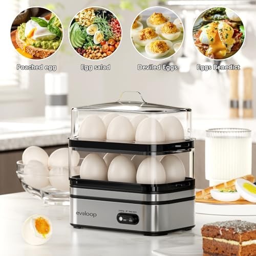 Electric Egg Cooker for 12 Eggs - Soft, Medium, Hard Boiled, Poached & Omelet Ma
