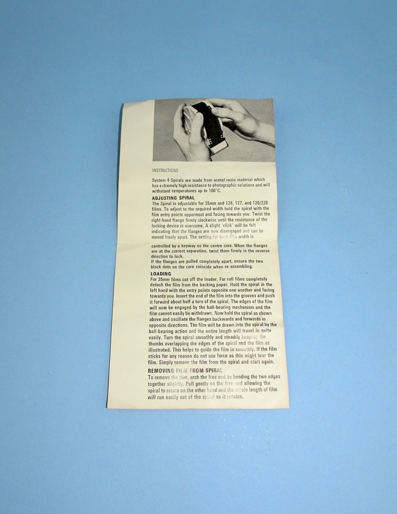 Set of 3 Paterson 'System 4' self loading spirals - adjustable film width.